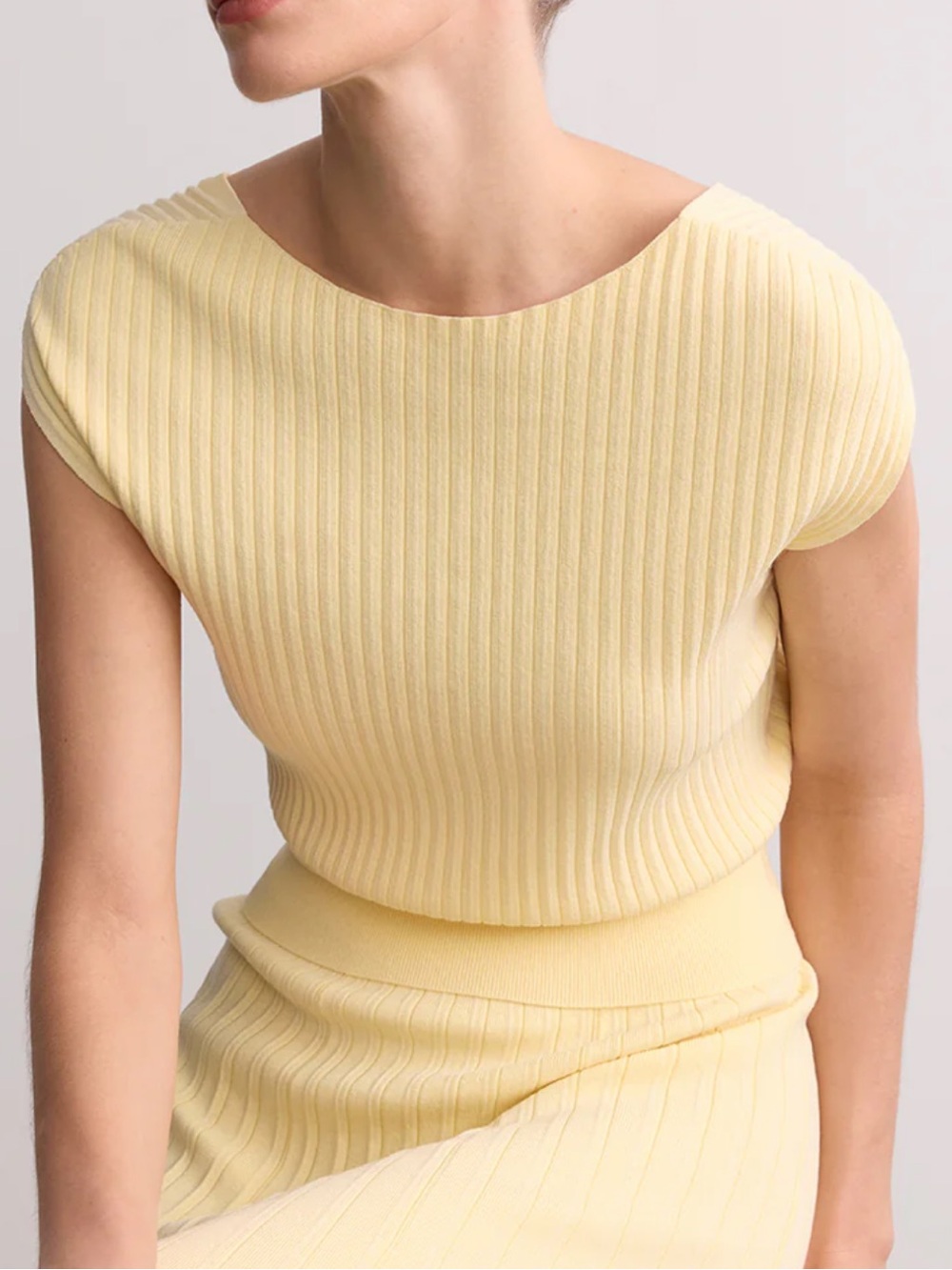Commense Pale Yellow Ribbed Tank Top